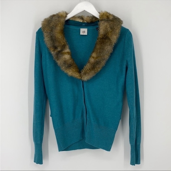 Cabi Tearoom Faux Fur Button Down Cardigan - Picture 2 of 8